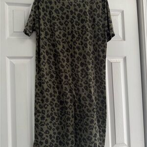 Lucky Brand Olive Green Leopard Print Midi Dress